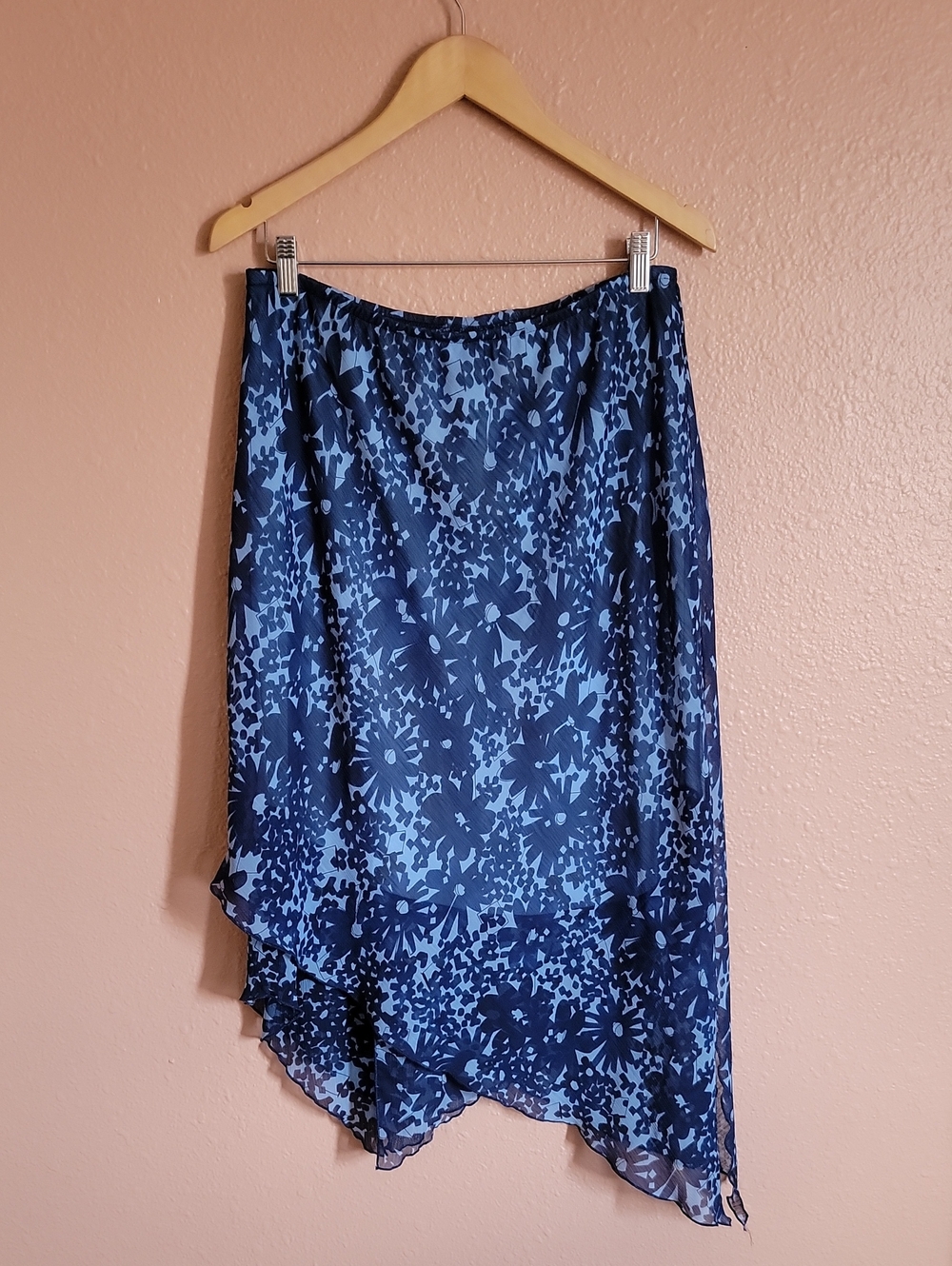 Blue Floral Asymmetric Skirt Layered Lightweight Navy Y2k Vintage 00s 90s Flower